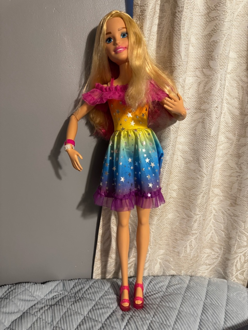 Giant Barbie Doll w/ Rainbow Dress, Large 28" Tall, 2022 Mattel, Blonde Hair HTF - Picture 2 of 14